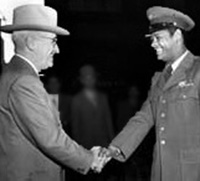President Truman greets black Air Force sergeant, 1950